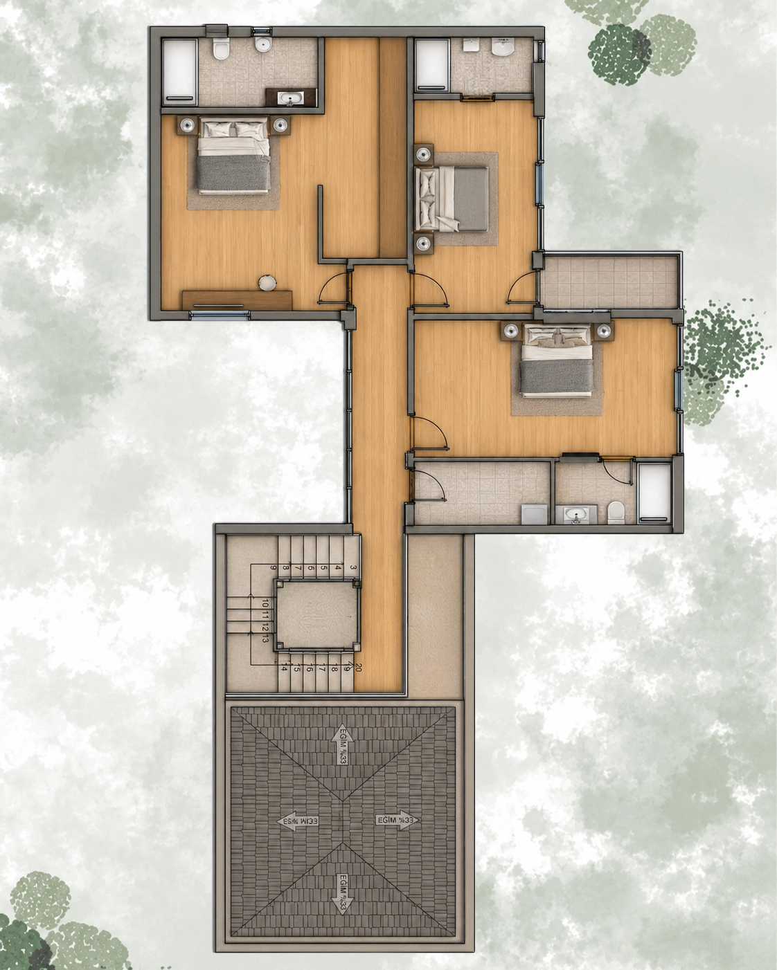 Villa Tip 3 Kat Planları